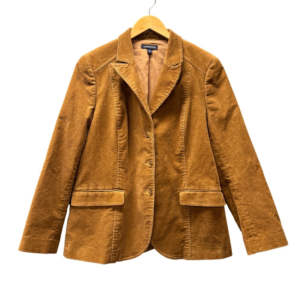 Lands End Blazer Womens 16 Corduroy Brown Academia Jacket Button Up Classic